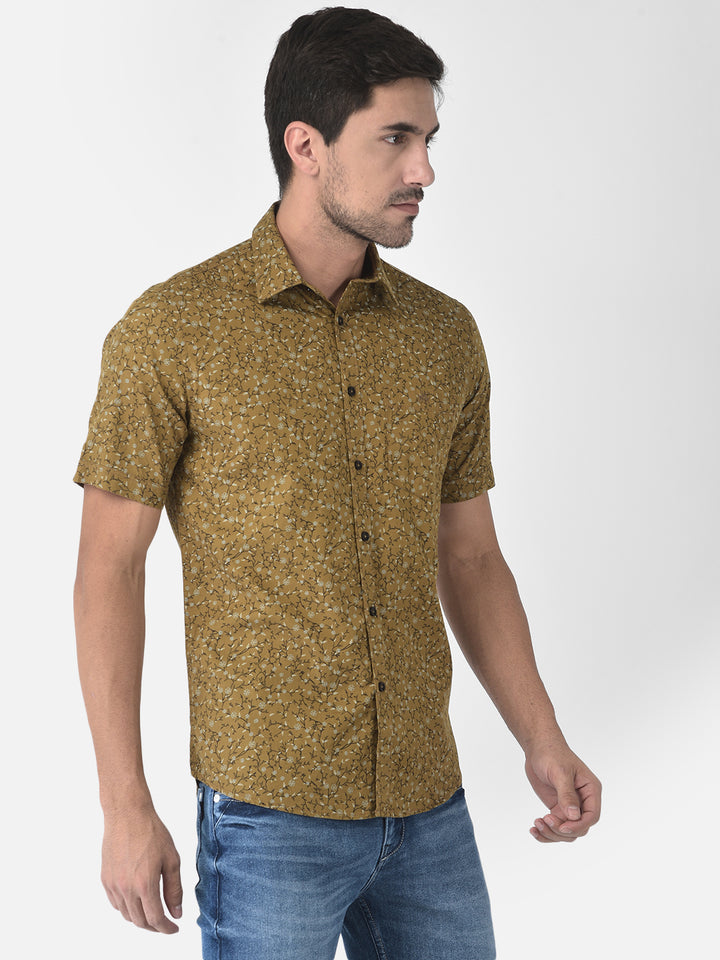 Olive Floral Short Sleeves Shirt - Men Shirts