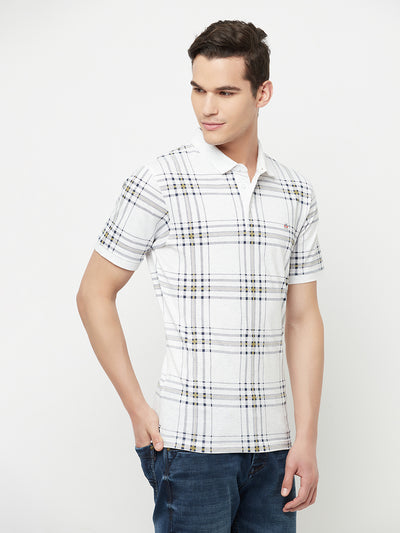 White Checked Polo T-Shirt - Men T-Shirts