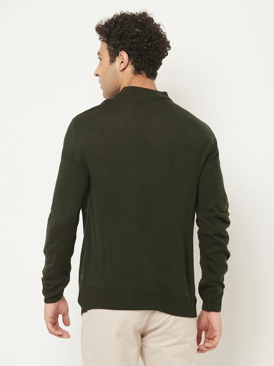 Dark Moss Green Sweater in Relaxed Fit-Men Sweaters-Crimsoune Club