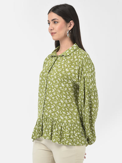 Ruffle Floral Button-Down Top-Women Tops-Crimsoune Club