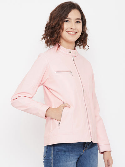 Pink Leather Jacket - Women Jackets