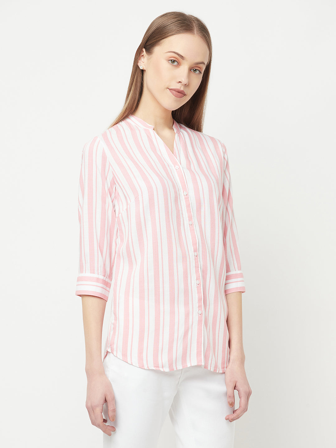 Pink Striped Casual Shirt - Women Shirts