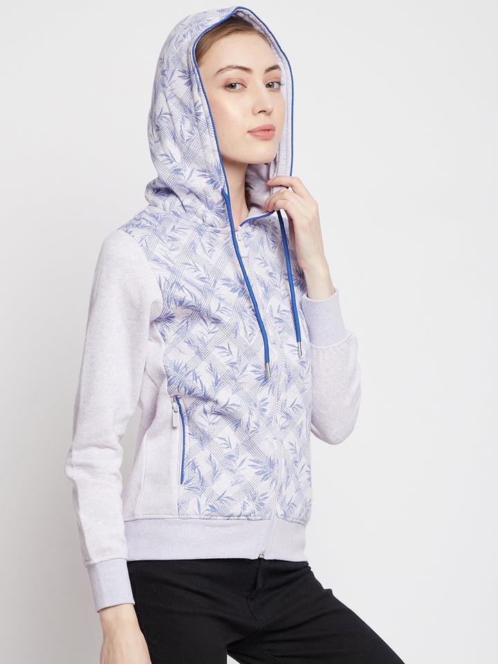 Blue Floral Hooded Sweatshirt - Women Sweatshirts