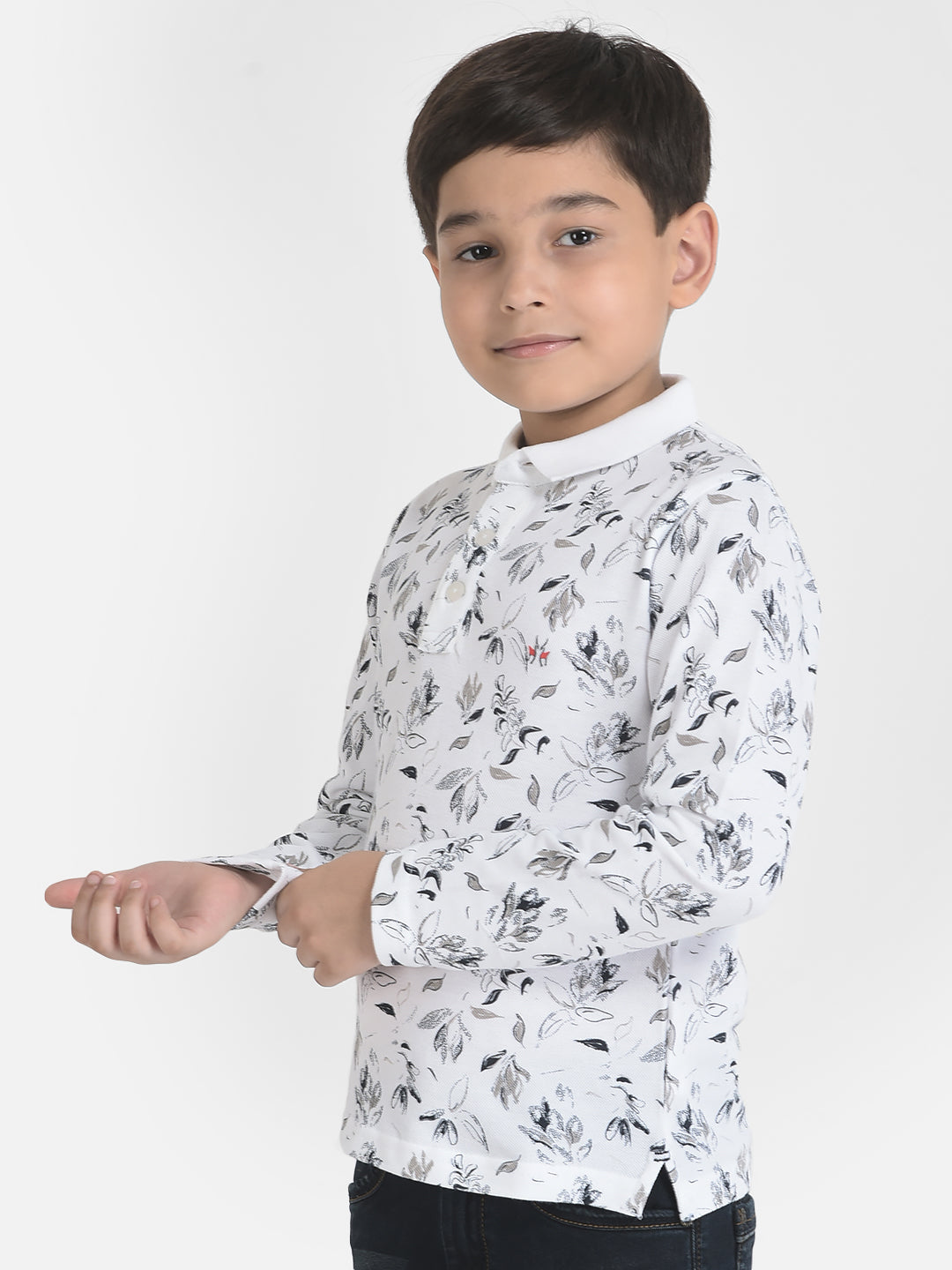 Long-Sleeves White Floral T-Shirt-Boys T-Shirts-Crimsoune Club