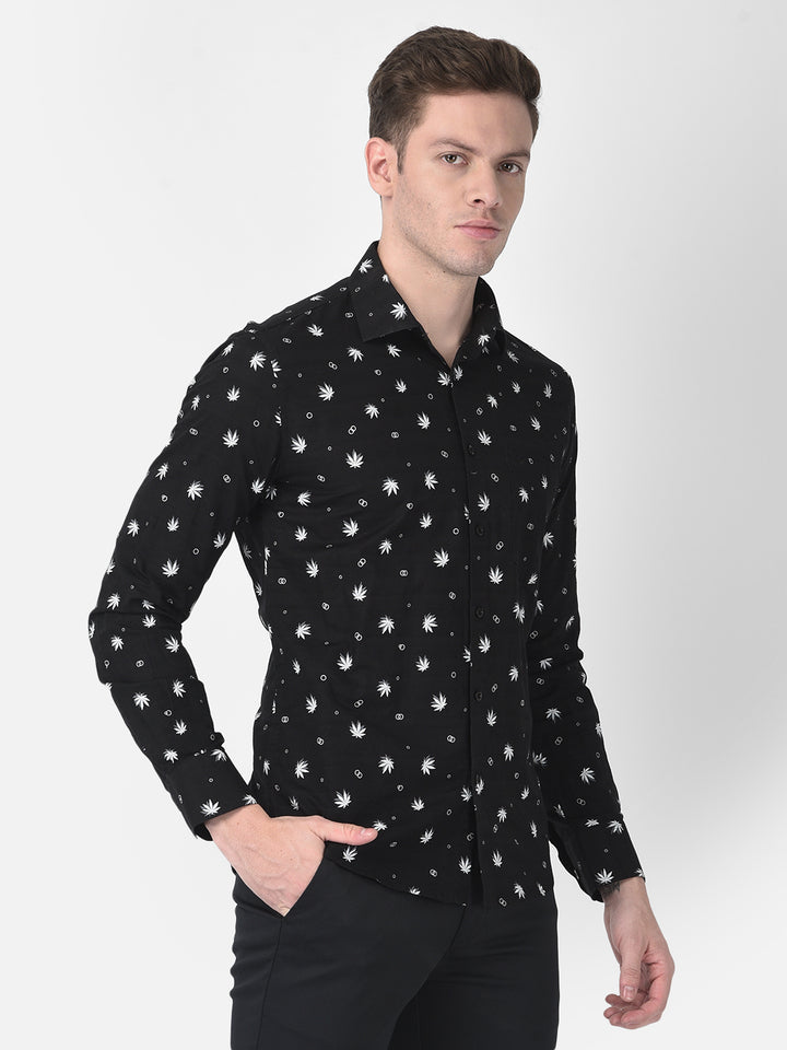 Black Floral Shirt-Men Shirts-Crimsoune Club