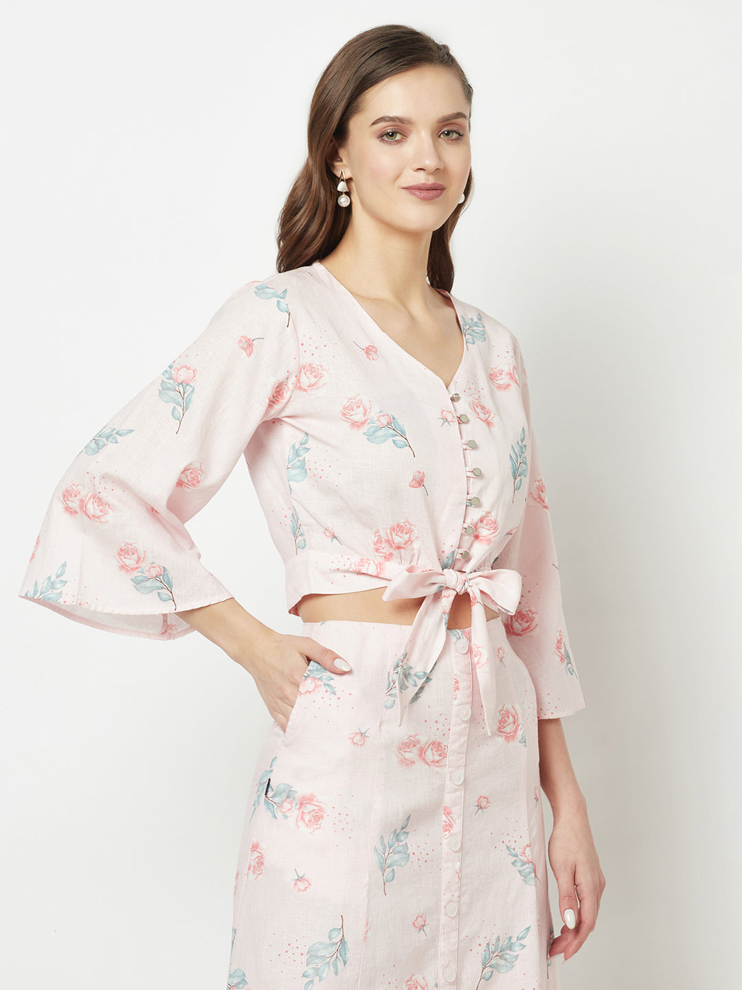 Light Pink Tie-Up Floral Top 