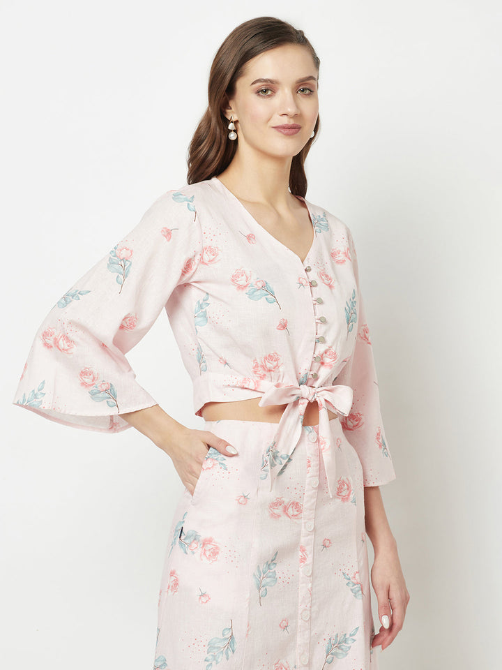 Light Pink Tie-Up Floral Top 