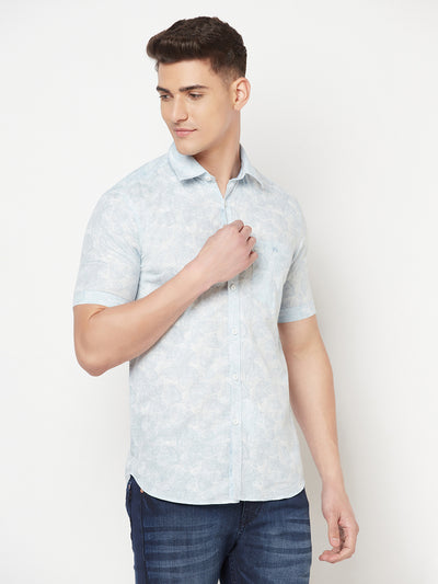 Blue Floral Linen Shirt - Men Shirts