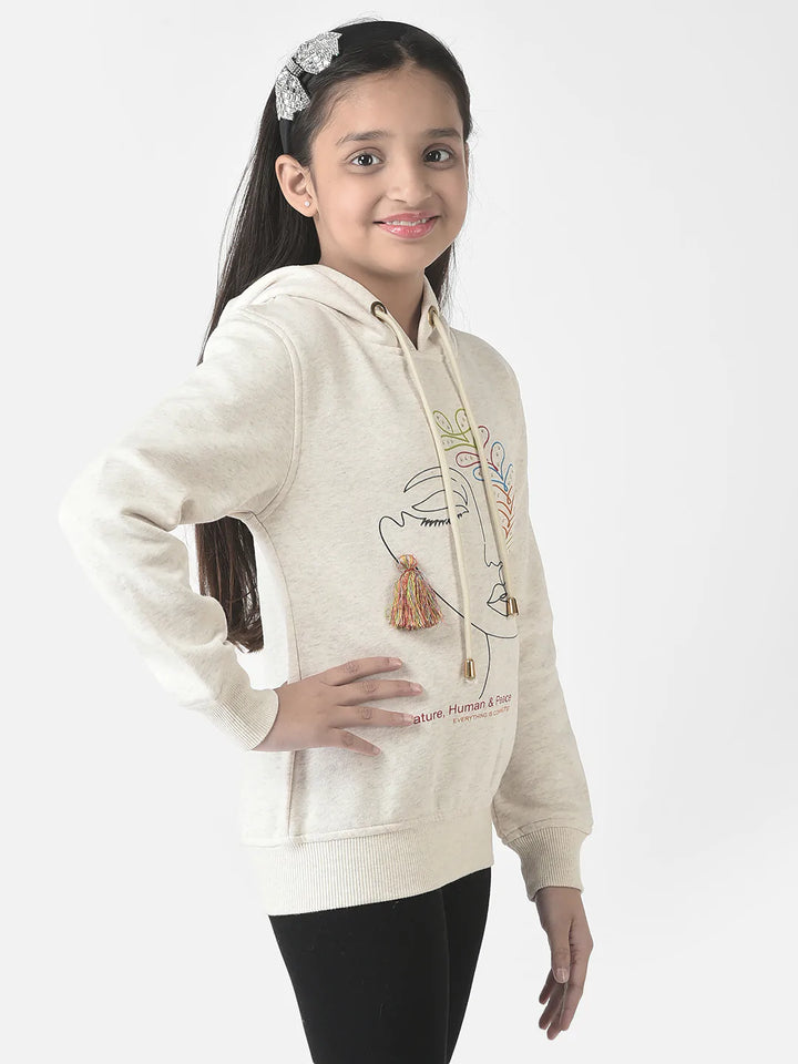  Beige Graphic Face Hoodie