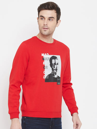 Red Printed Round Neck Sweatshirt - Men Sweatshirts
