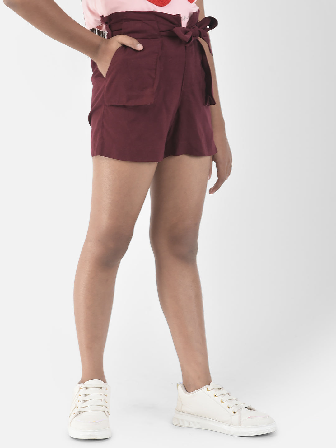   Maroon Patch-Pocket Shorts