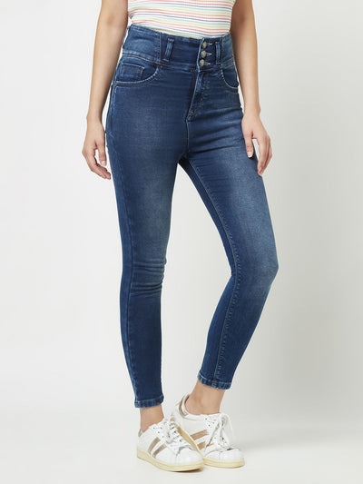  Navy Blue Light-Wash High-Waisted Jeans