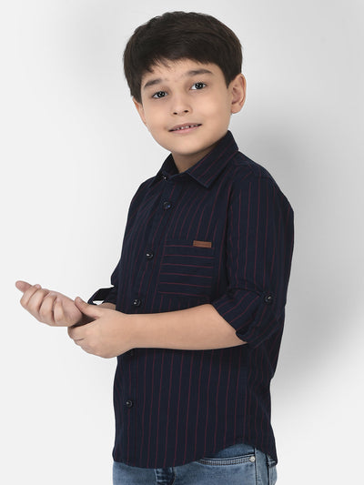Navy Blue Shirt in Stripe Print 
