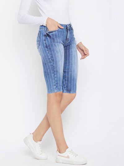 Striped Denim Shorts - Women Shorts