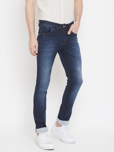 Navy Blue Stonewash Slim Fit Jeans - Men Jeans