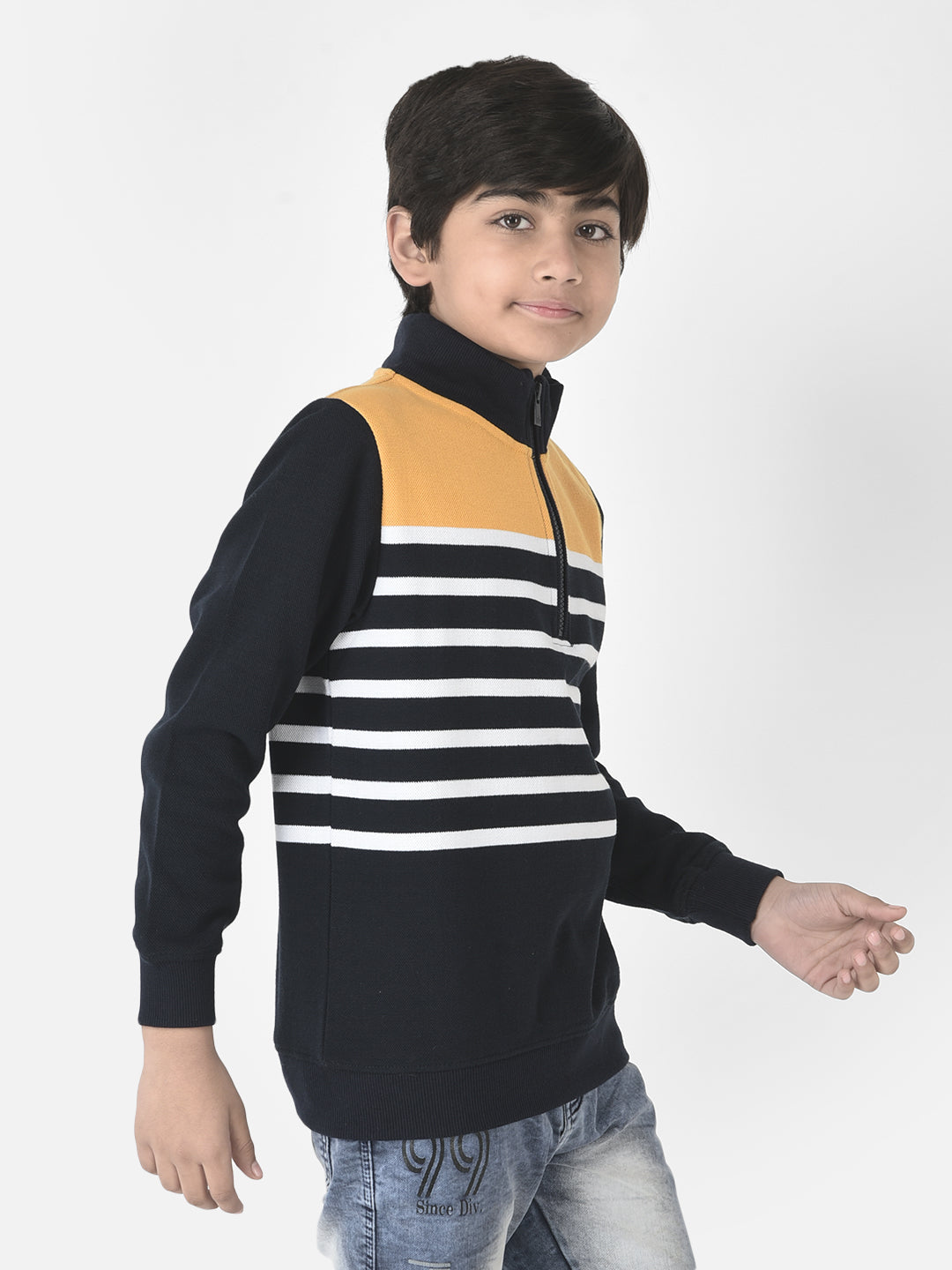  Half-Zipped Mustard Stripe Sweatshirt 