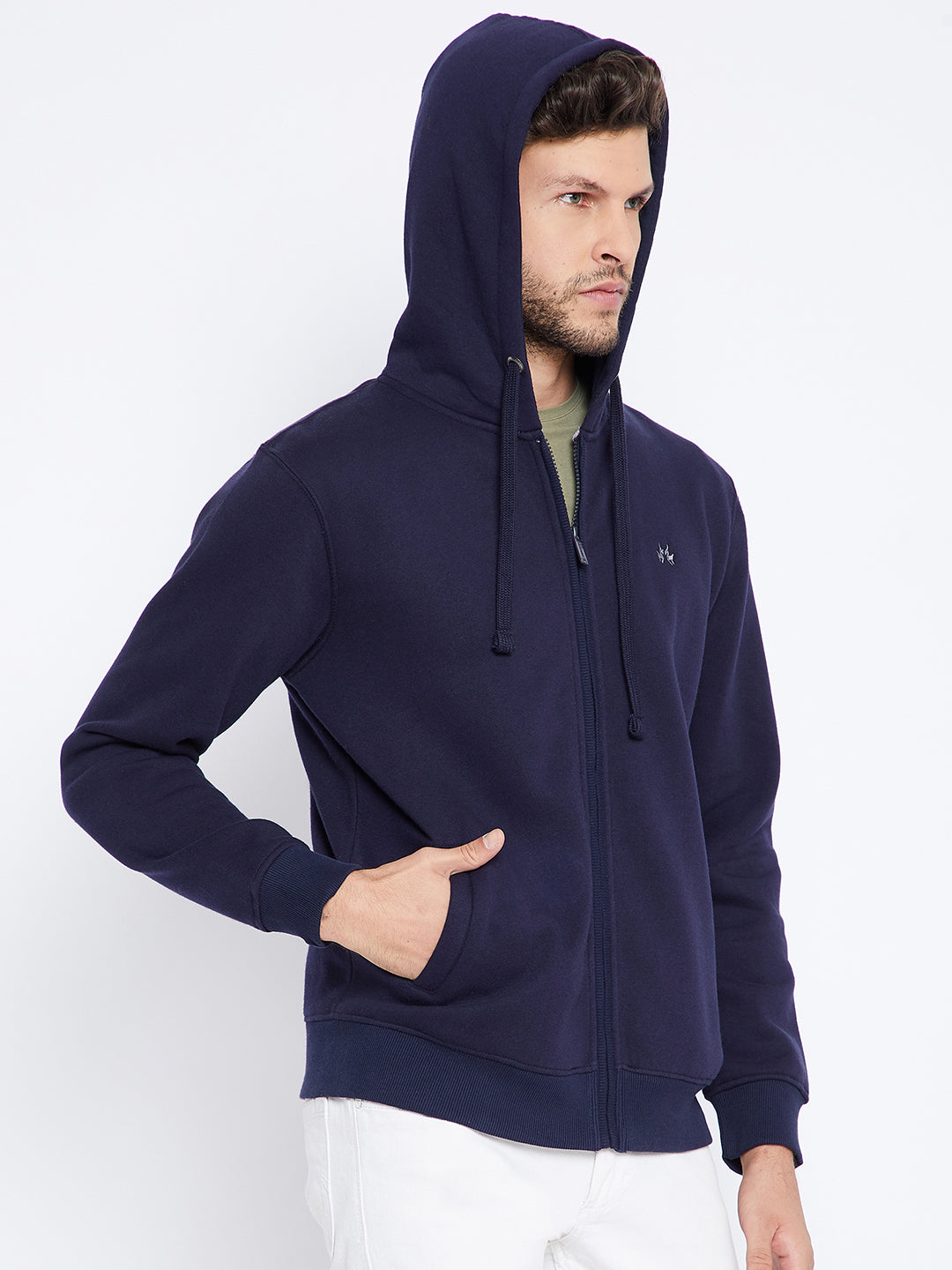 Navy Blue Solid Hooded Sweatshirt-Mens Sweatshirts-Crimsoune Club