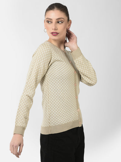  Beige Abstract Print Cardigan 