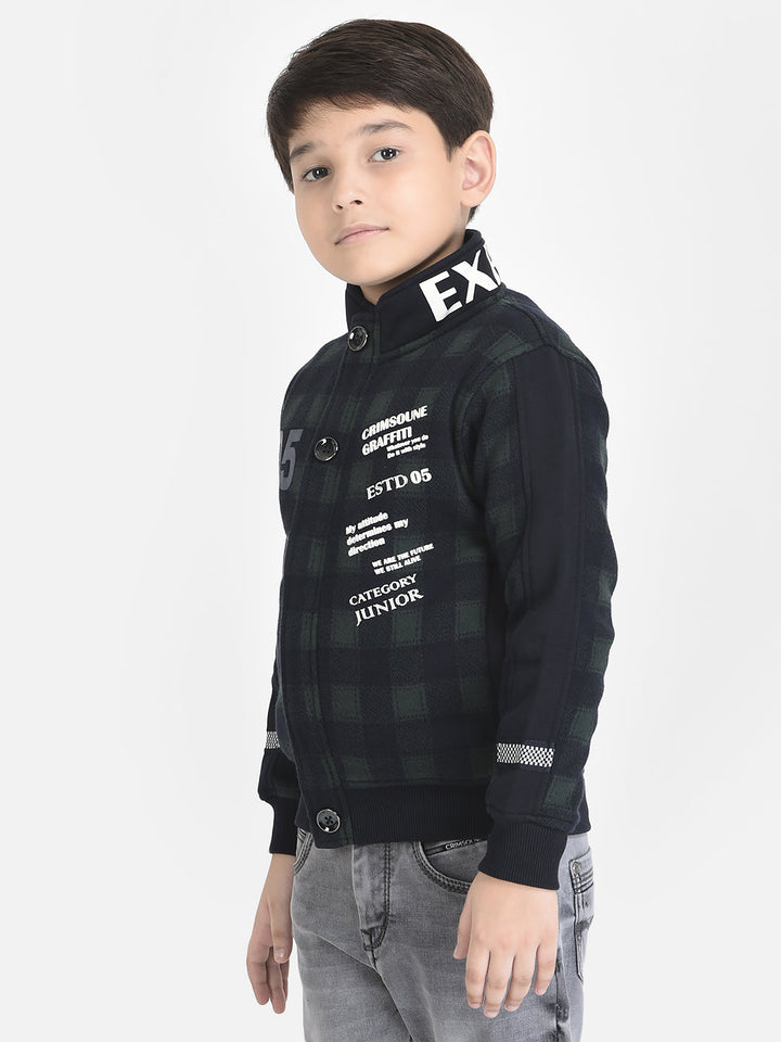 Windowpane Checked Sweatshirt with Concealed Zip