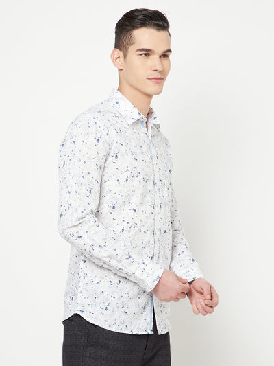 White Printed Linen Shirt - Men Shirts