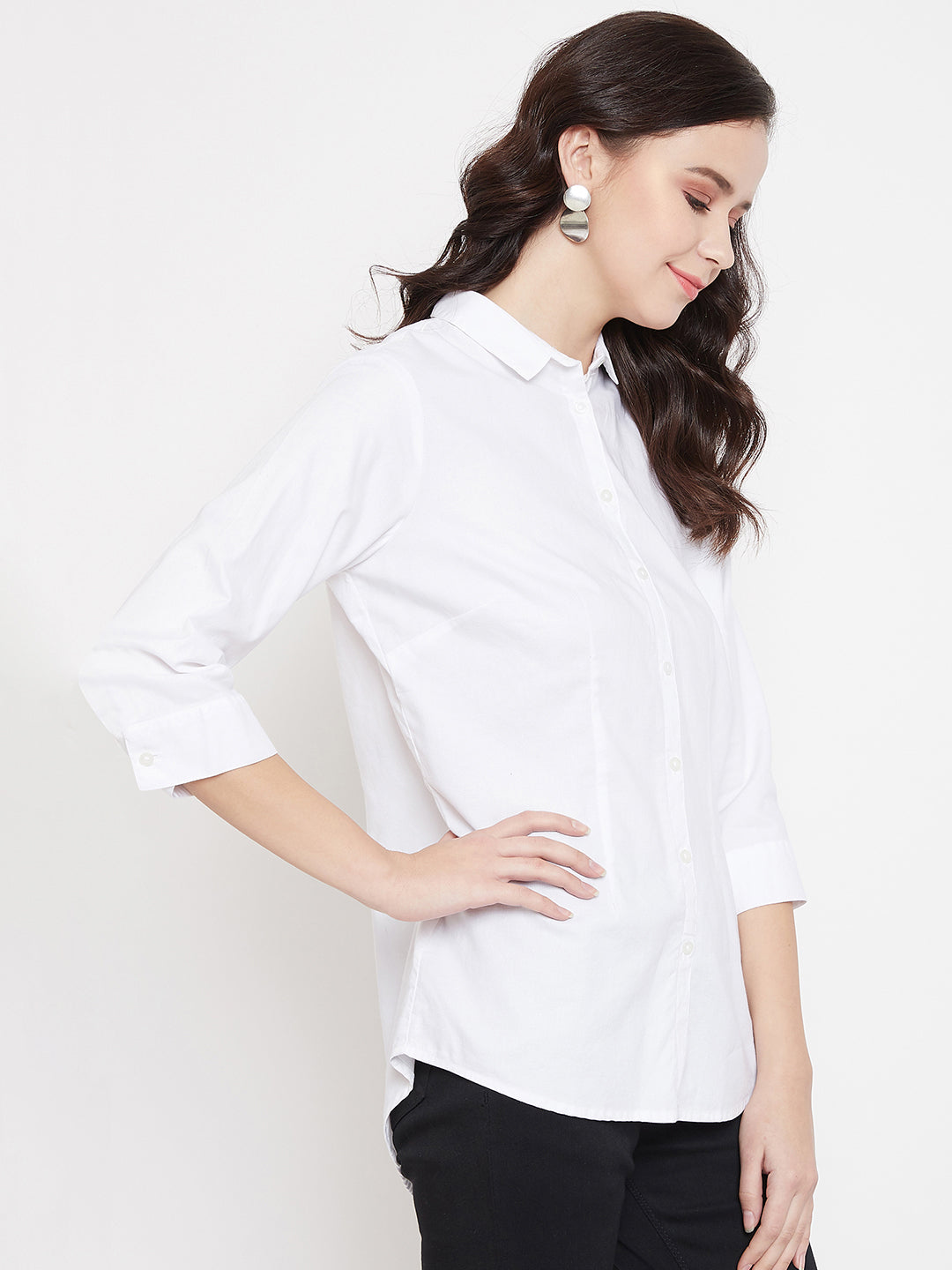 White Slim Fit Cotton Shirt - Women Shirts