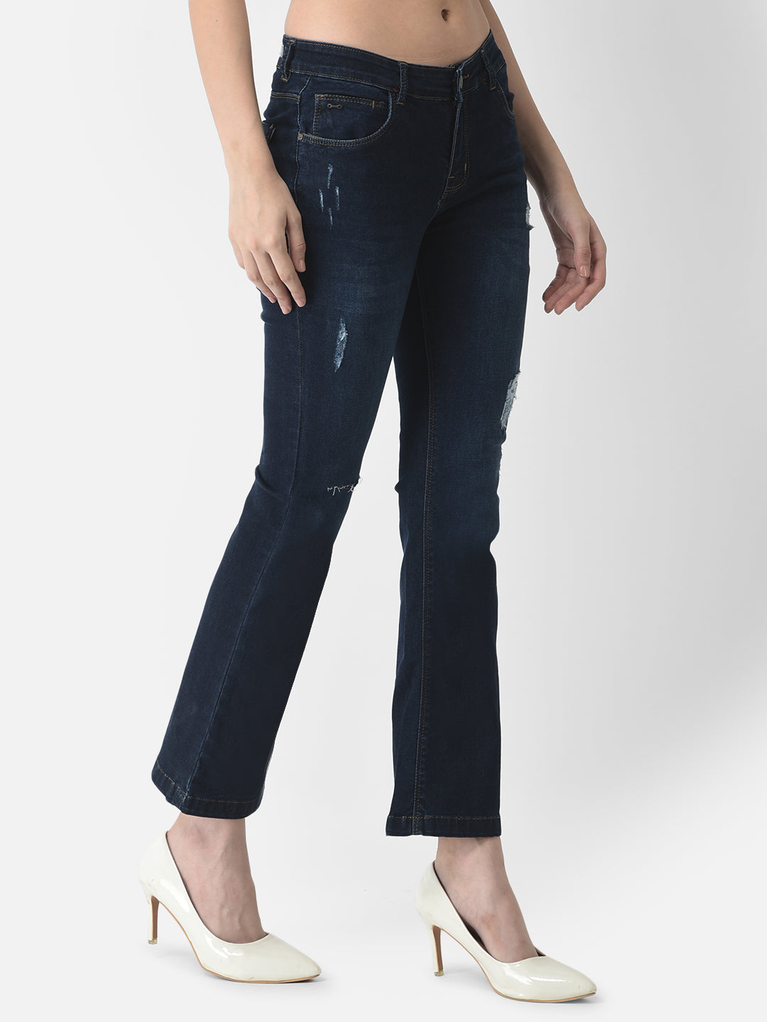  Navy Blue Distresses Boot-Cut Jeans