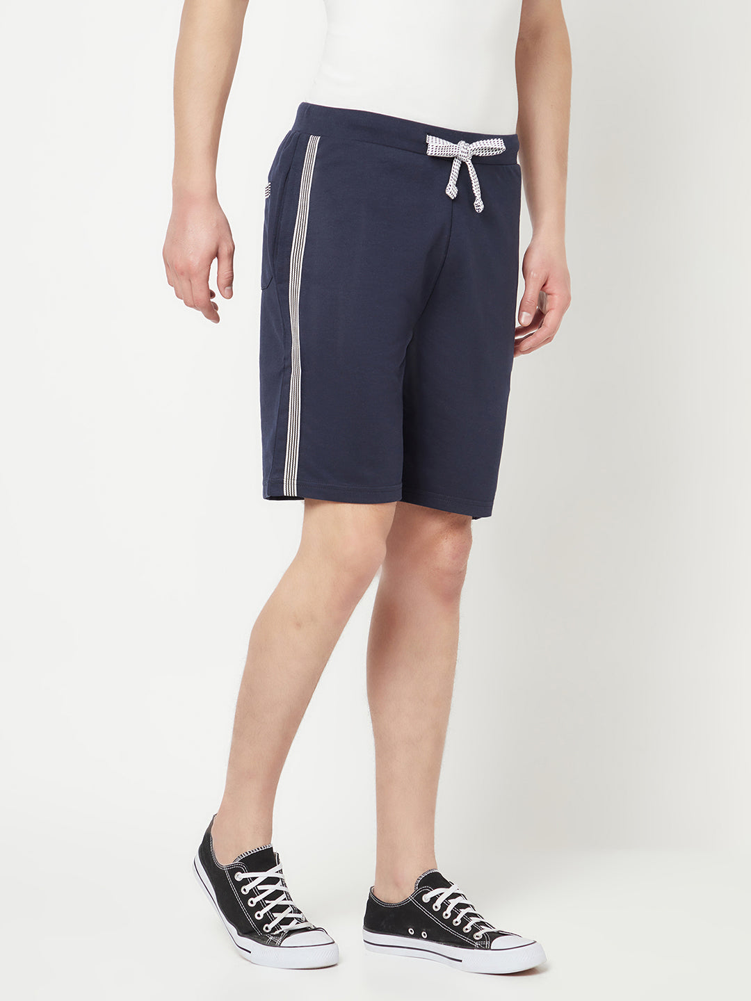 Navy Blue Printed Sports Shorts - Men Shorts