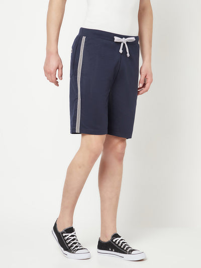 Navy Blue Printed Sports Shorts - Men Shorts