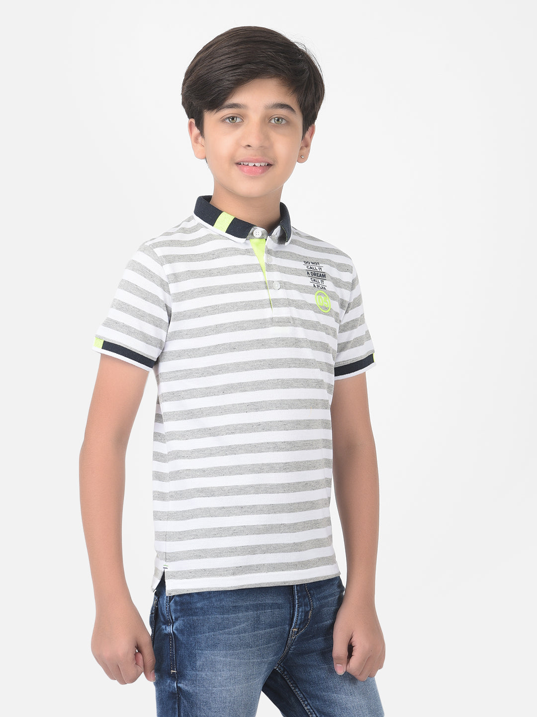 Grey Striped Polo T-shirt - Boys T-Shirts