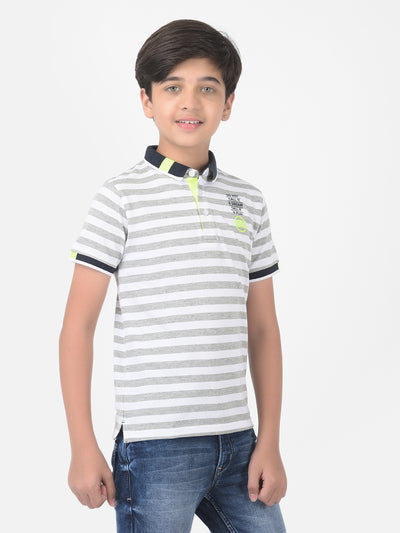 Grey Striped Polo T-shirt - Boys T-Shirts