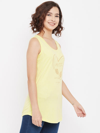 Yellow Printed Scoop T-Shirt - Women Tops
