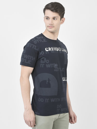 Navy Blue Brand-Logo T-Shirt-Men T-Shirts-Crimsoune Club