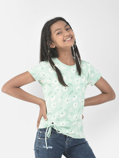  Mint Green Cinched Floral T-Shirt
