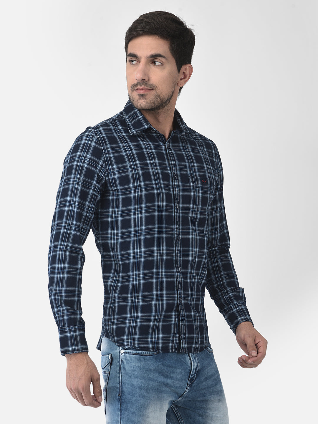 Navy Blue Tartan Checked Shirt - Men Shirts
