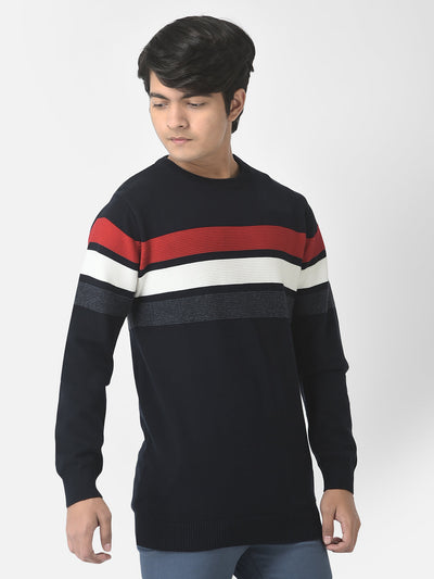  Navy Blue Colour-Blocked Sweater 