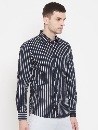 Striped Navy blue Cotton Slim Fit shirt - Men Shirts