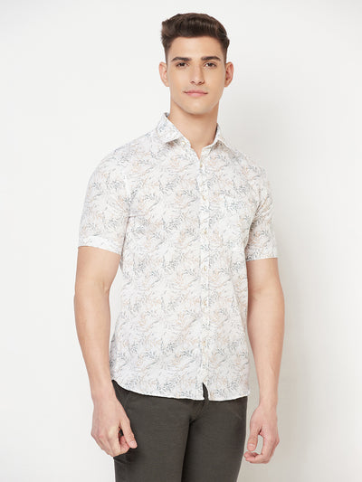 White Floral Linen Shirt - Men Shirts