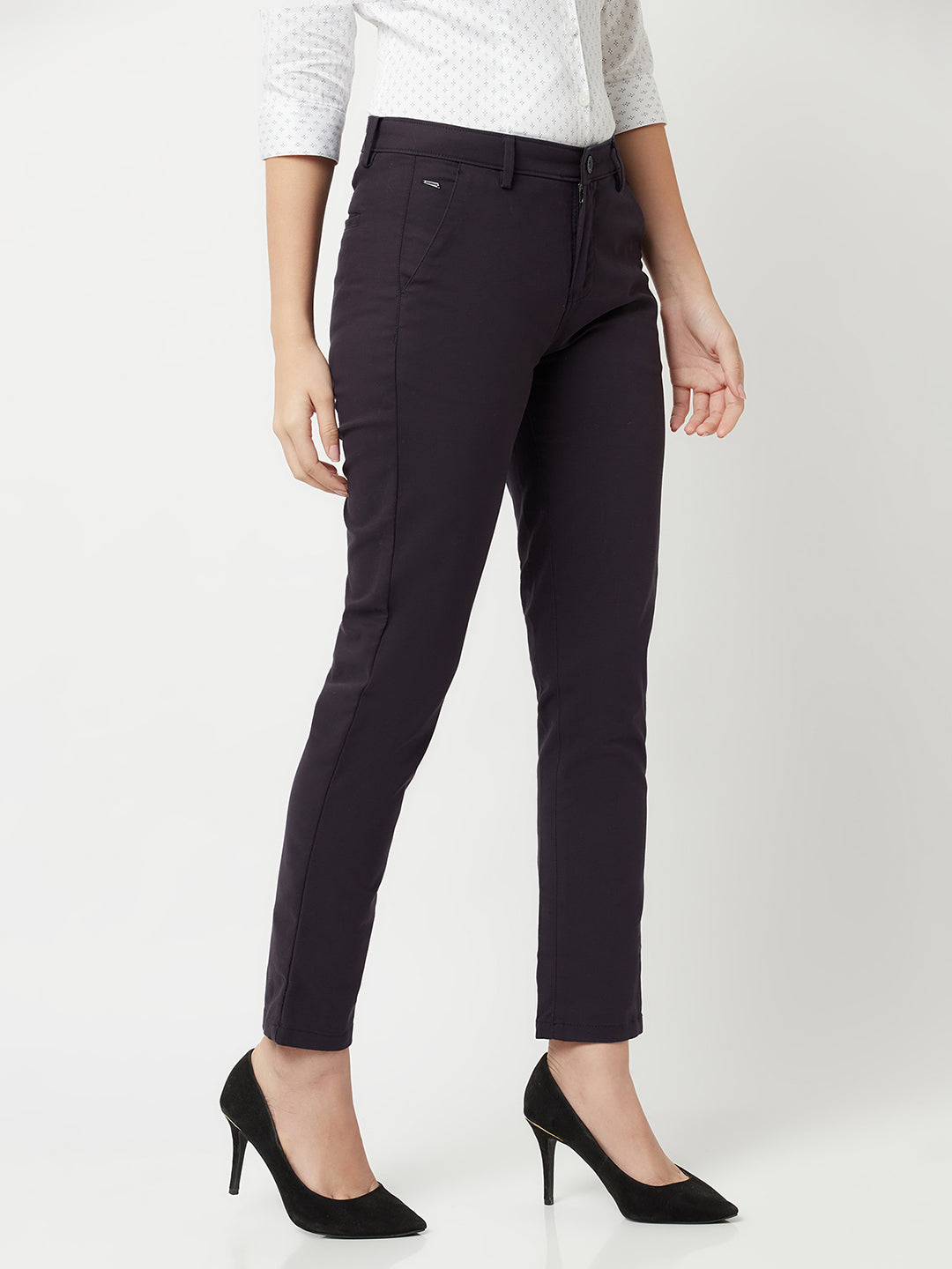 Navy Blue Slim Trousers-Women Trousers-Crimsoune Club