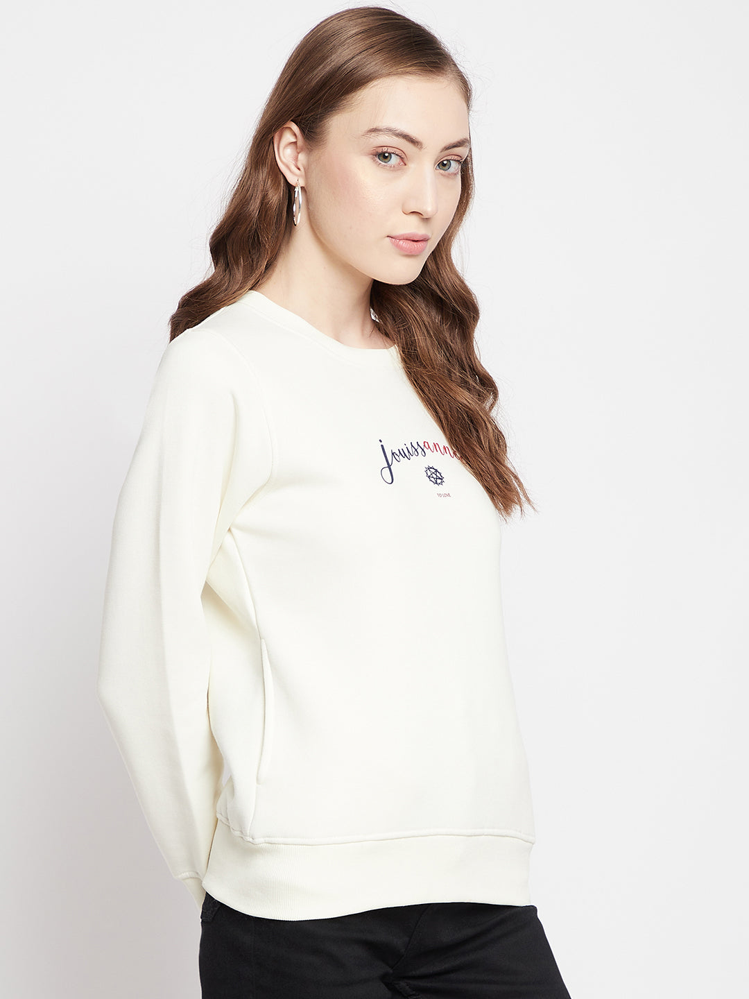 White Round Neck Sweatshirt - Women Sweatshirts