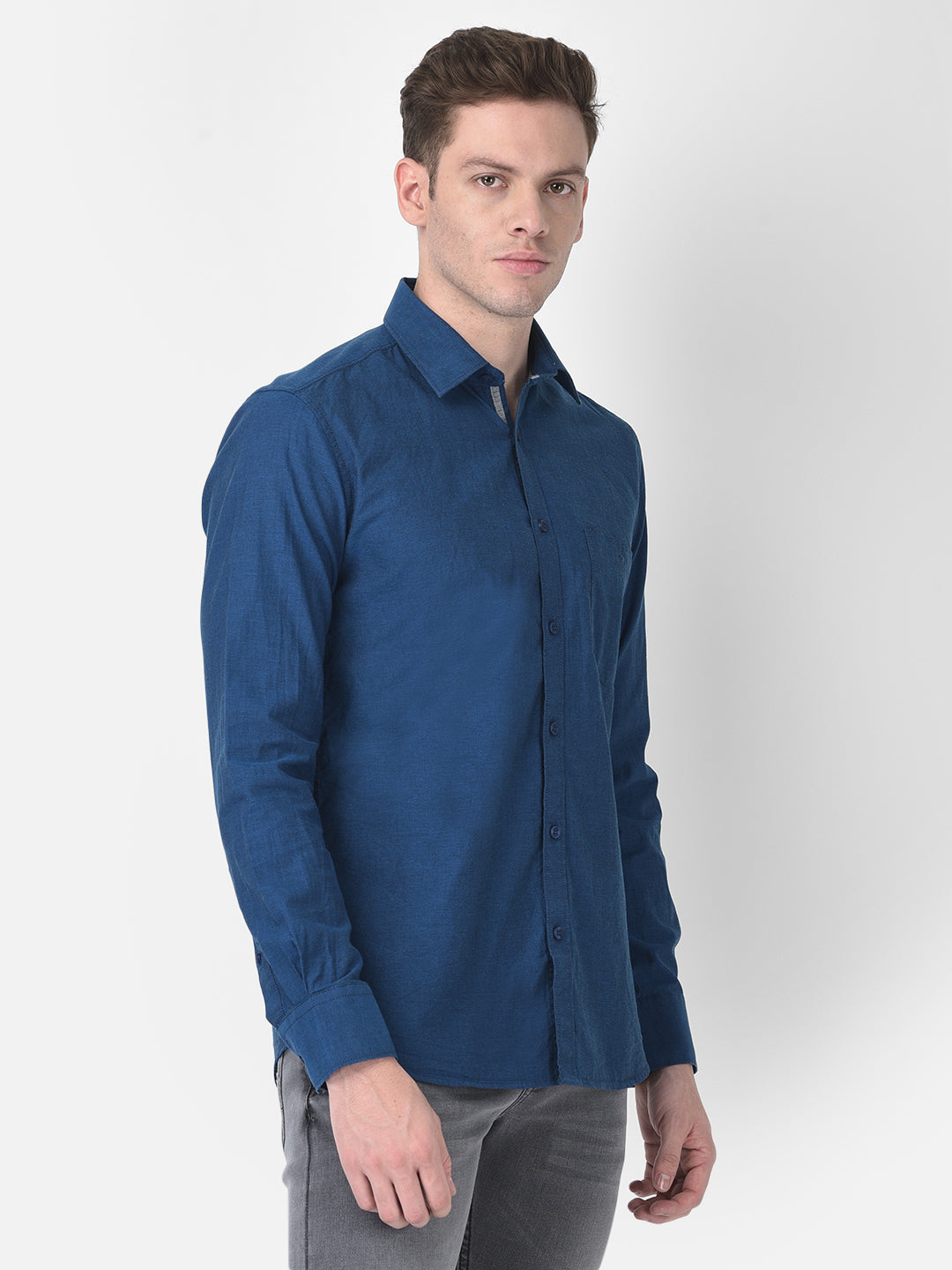 Blue Textured Shirt-Men Shirts-Crimsoune Club
