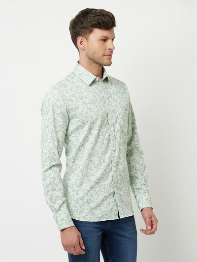 Mint-Green Floral Printed Shirt-Men Shirts-Crimsoune Club