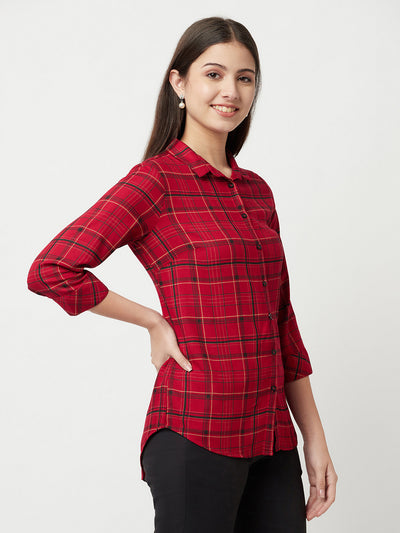 Red Tartan Checked Shirt-Women Shirts-Crimsoune Club