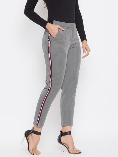 Grey Striped Track Pants - Women Trousers