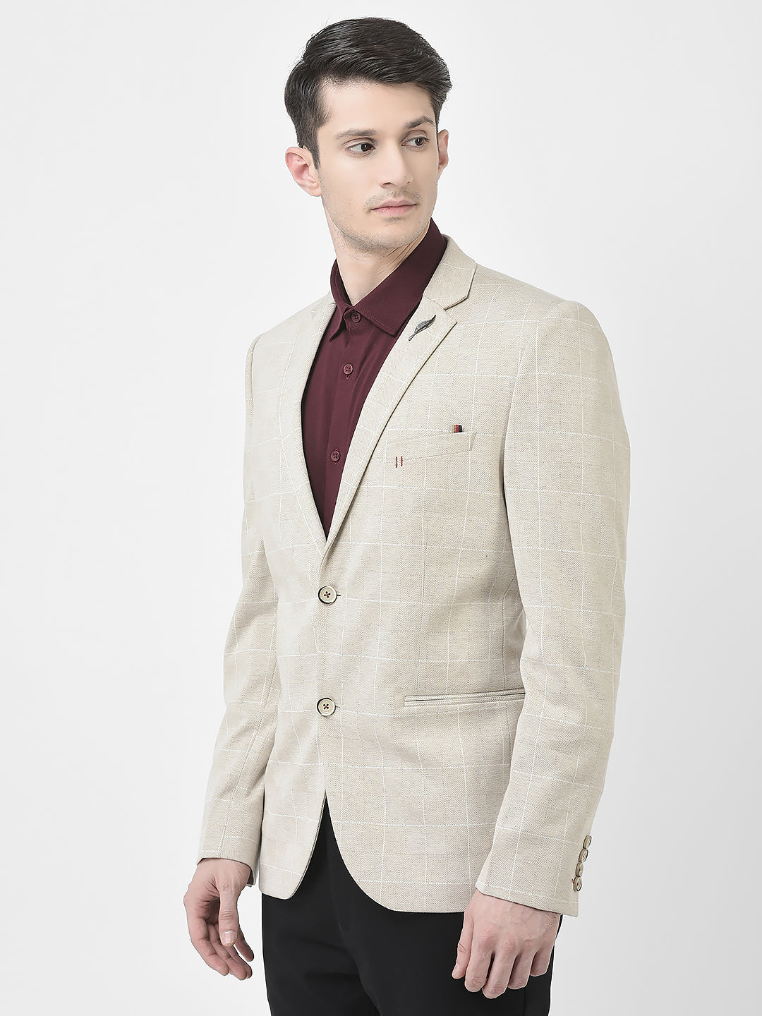  Beige Checkered Blazer