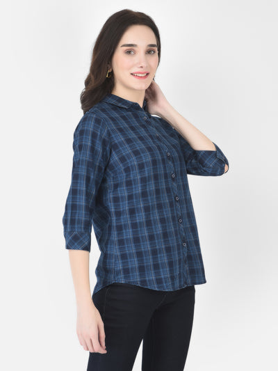 Prussian Blue Checked Shirt - Women Shirts