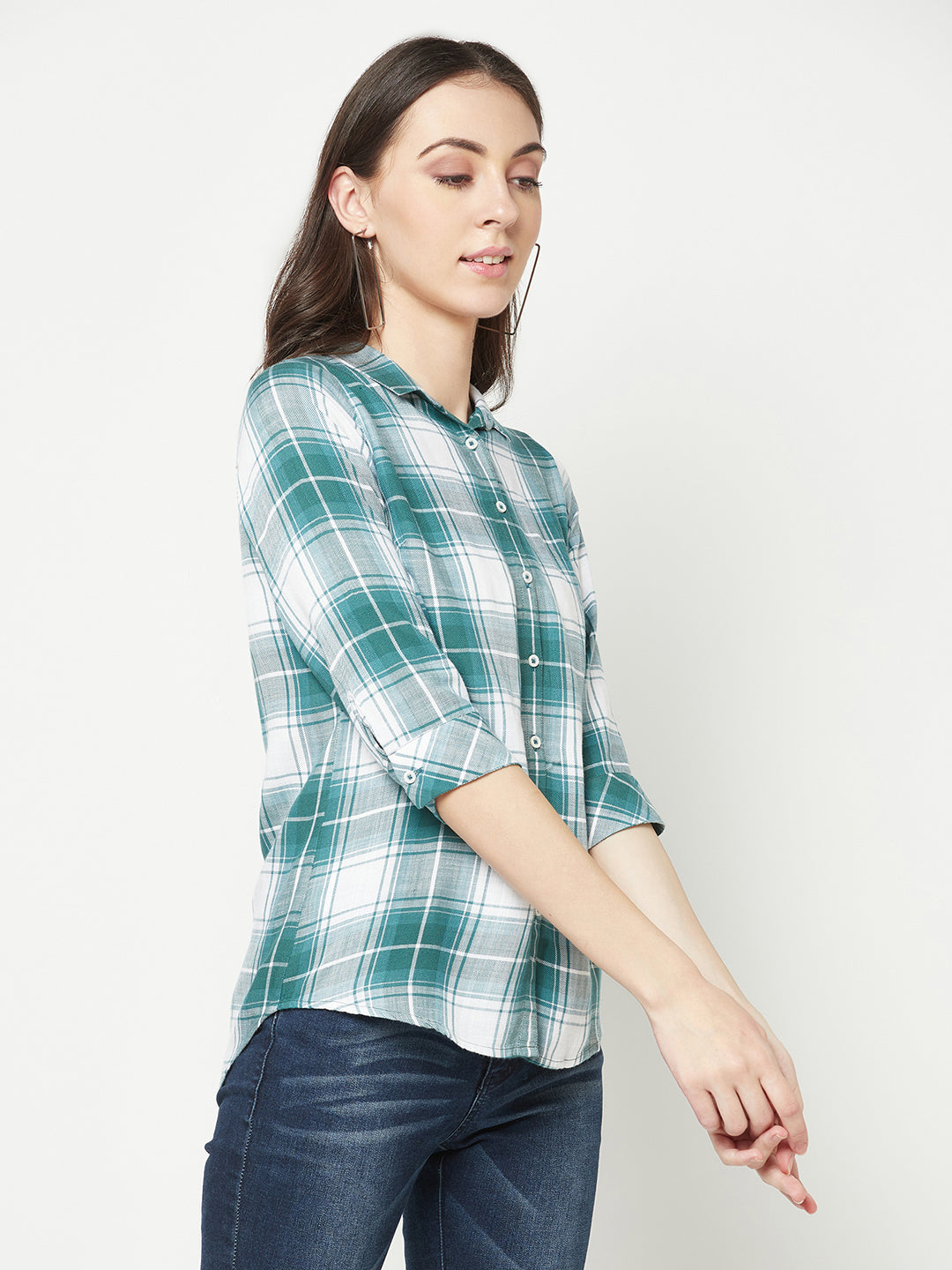  Green Checked Casual Shirt