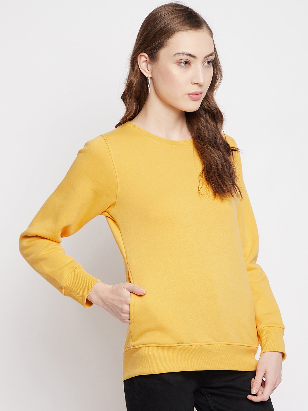 Yellow Round Neck Sweatshirt - Women Sweatshirts