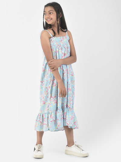  Sky Blue Floral Beach Dress