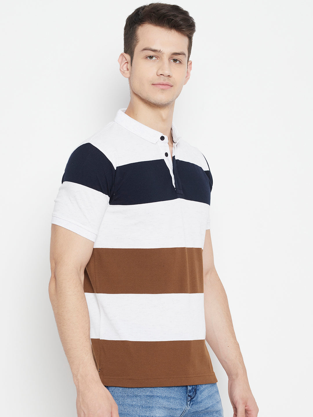 Brown Color blocked Polo Neck T-shirt - Men T-Shirts