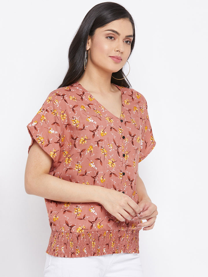 Pink Floral Printed Slim Fit Top - Shirts & Tops